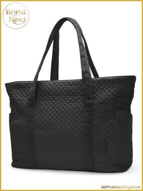 Puffer Work Tote Bag for Women, 20L Quilted Laptop Bag with Zipper, Nurse
